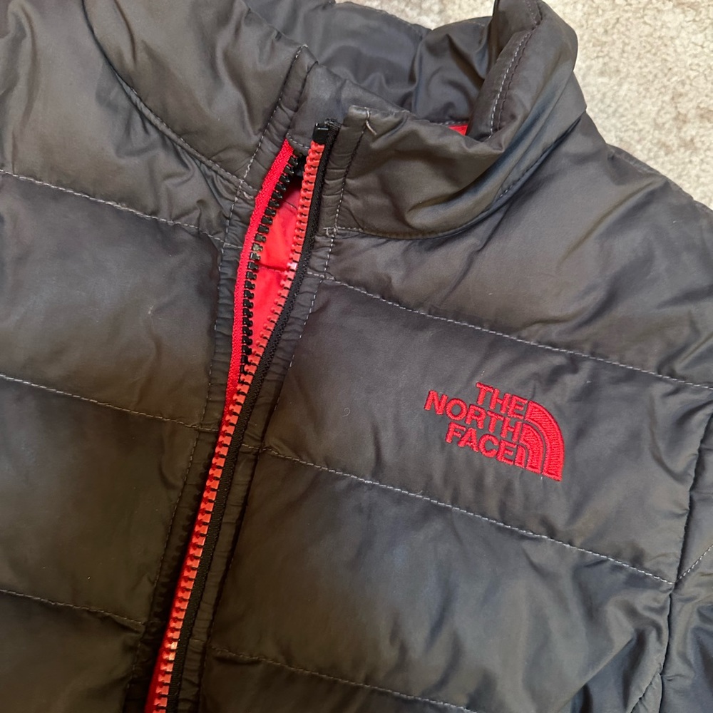 The North Face down puffer jacket, gray/red, boys xxs 5 Used but good condition